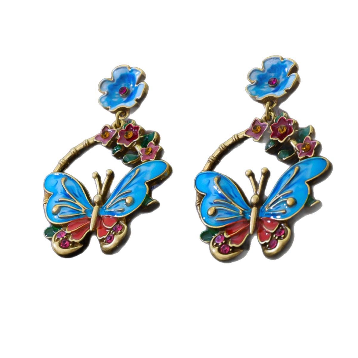 Women's Bohemian Retro Butterfly Flower Earrings, Colorful Design